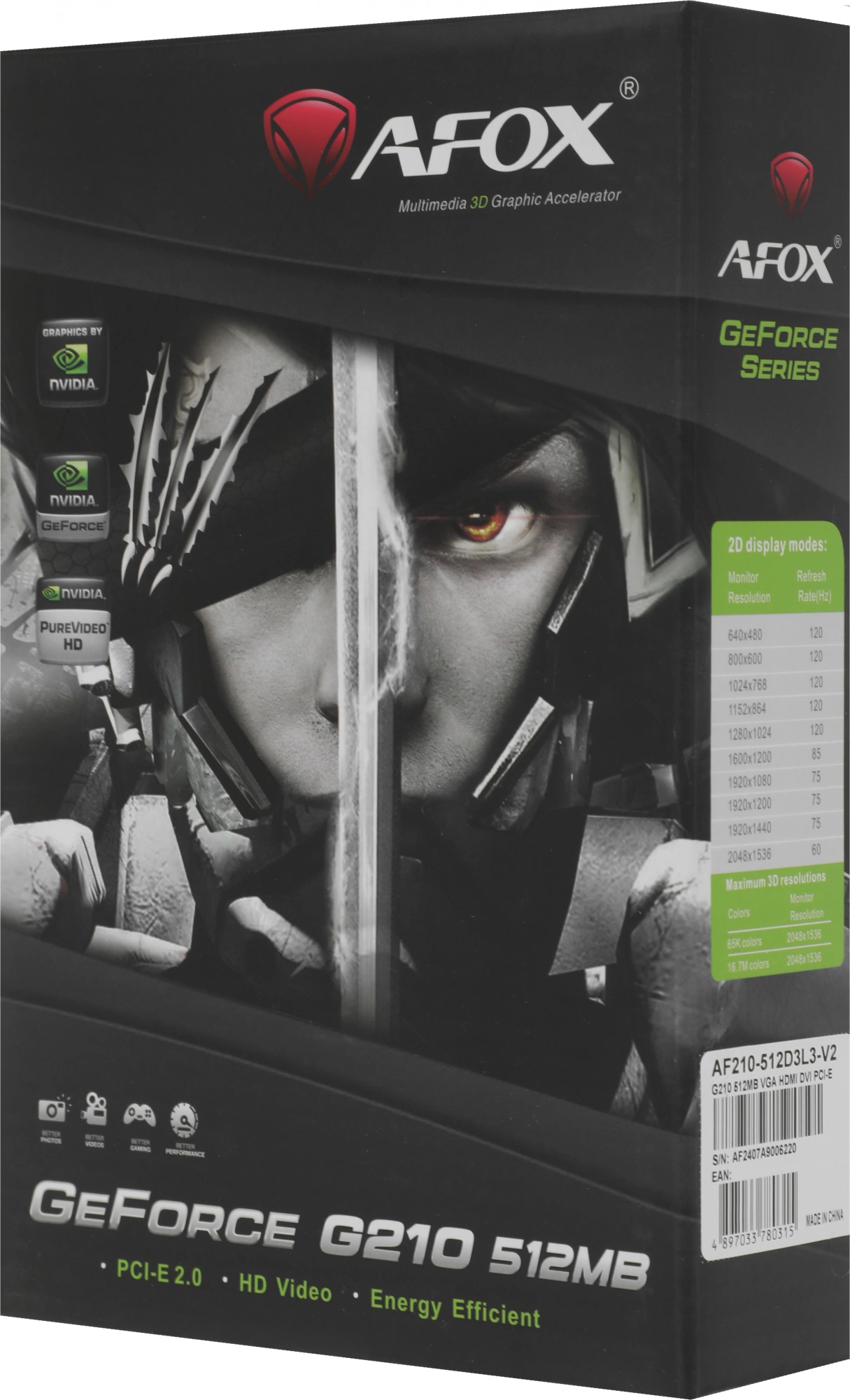 Видеокарта Afox PCI-E 2.0 AF210-512D3L3-V2 NVIDIA G210 512Mb 64bit DDR3 550/1600 DVIx1 HDMIx1 CRTx1 