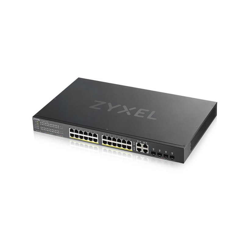 Коммутатор Zyxel GS192024HPV2-EU0101F (L2) 24x1Гбит/с 4xКомбо(1000BASE-T/SFP) 24PoE+ 375W управляемы