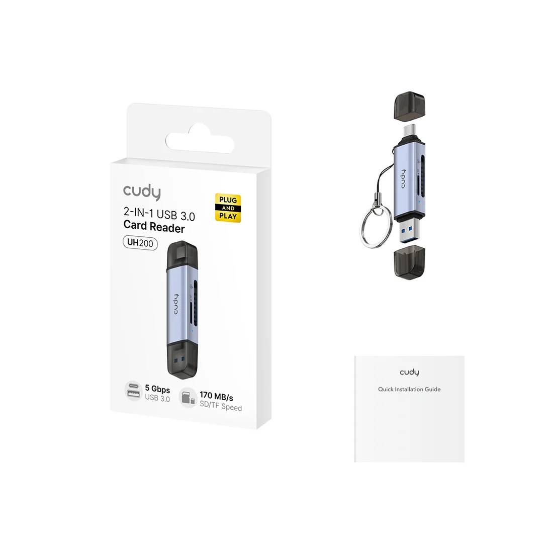 Cudy UH200 Кардридер с двумя слотами (SD, TF) и двумя портами USB 3.0