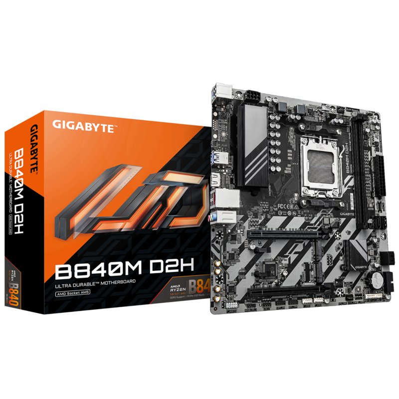 Материнская плата Gigabyte B840M D2H Socket AM5 AMD B840 2xDDR5 mATX AC`97 8ch(7.1) 2.5Gg RAID+HDMI
