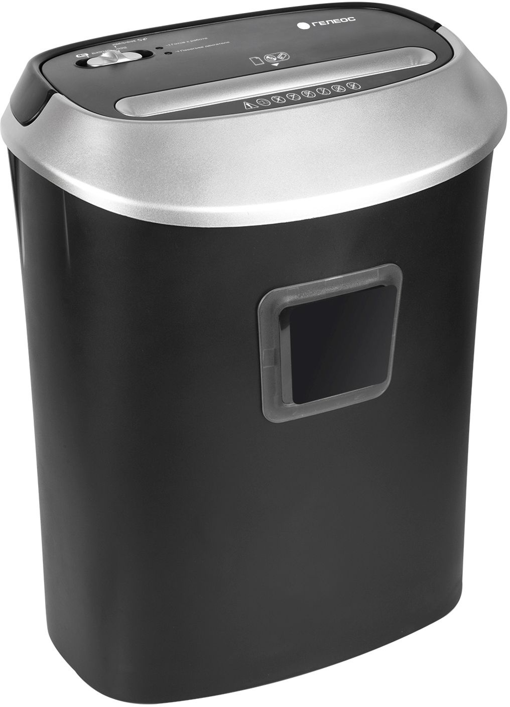 Шредер Heleos УМ30-4 черный/серебристый (секр.P-4) фрагменты 14лист. 30лтр. скрепки скобы пл.карты C