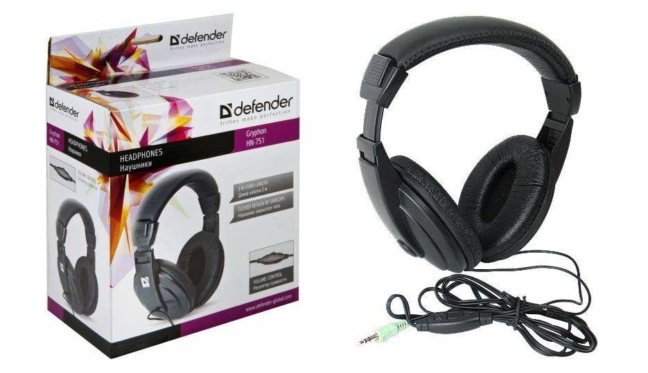 Defender HN-751 Наушники стерео, регулят. громк., 2м кабель [63751]