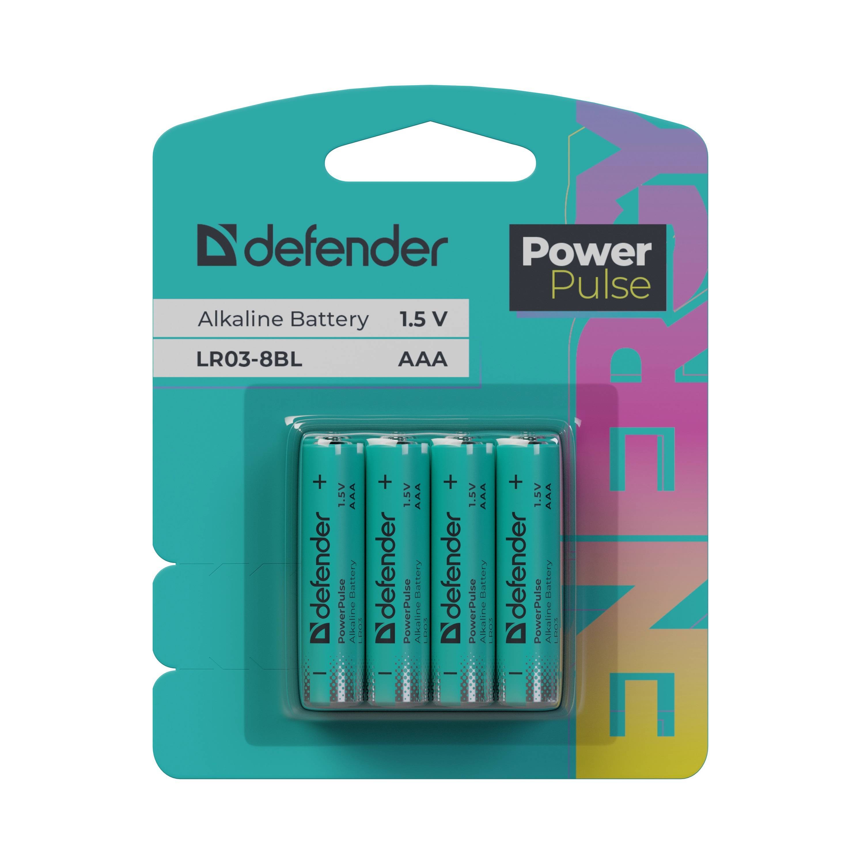 Defender Батарейка алкалиновая LR03-8BL ААА, блистер, 8 шт.,PowerPulse