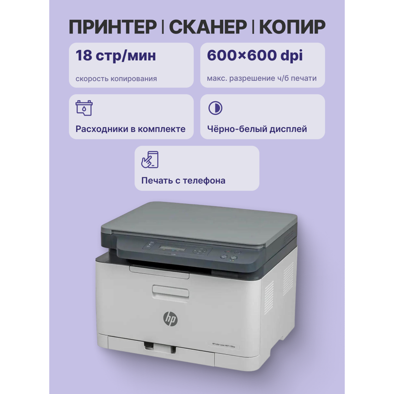 МФУ лазерный HP Color 178nw (4ZB96A) A4 WiFi белый