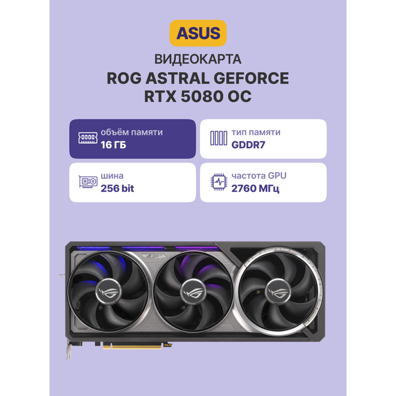 Видеокарта Asus PCI-E 5.0 ROG-ASTRAL-RTX5080-O16G-GAMING NVIDIA GeForce RTX 5080 16Gb 256bit GDDR7 2