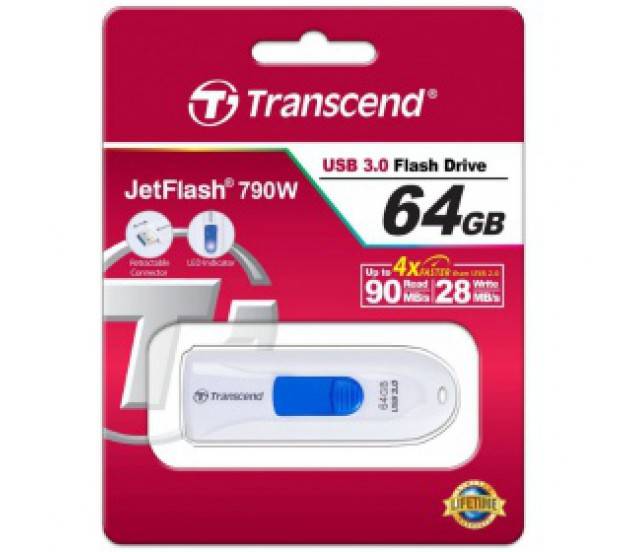 Флеш Диск Transcend 64Gb Jetflash 790 TS64GJF790W USB3.0 белый