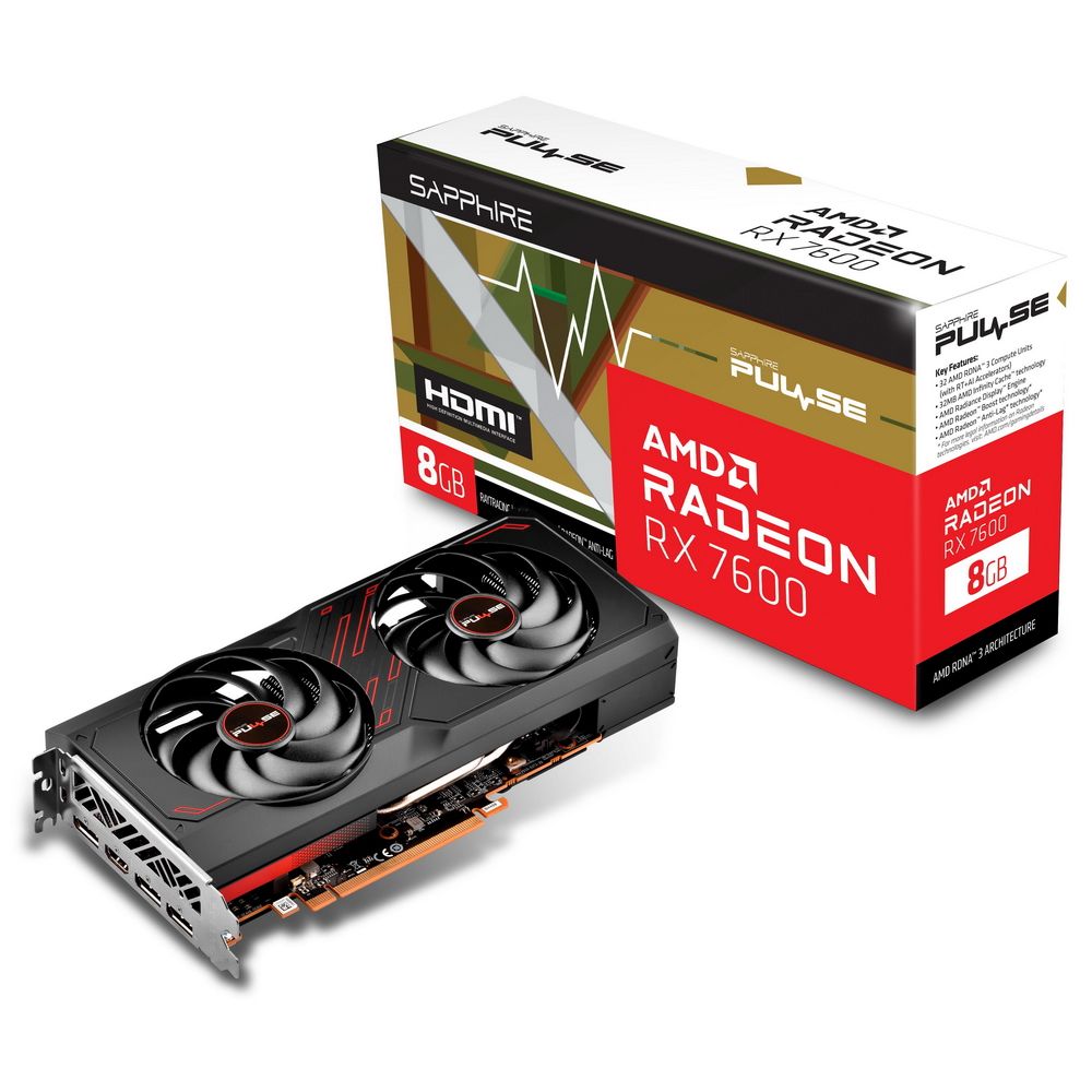 Видеокарта Sapphire PCI-E 4.0 11324-01-20G PULSE RX 7600 GAMING AMD Radeon RX 7600 8Gb 128bit GDDR6 