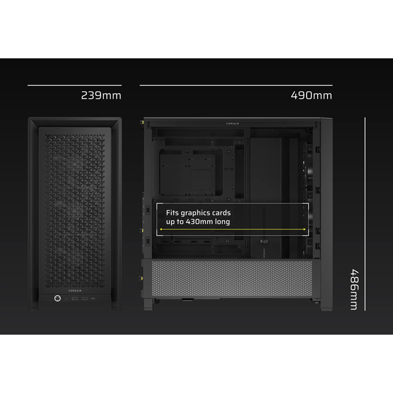 Корпус Corsair Frame 4000D RS, Midi-Tower, TG, 3x120mm, 2xUSB-A 3.2, 1xUSB 3.2 Type-C, E-ATX, ATX, m