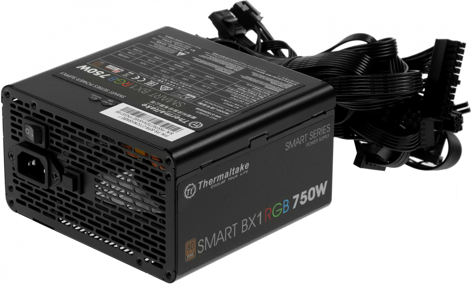 Блок питания Thermaltake ATX 750W Smart BX1 RGB 80+ bronze (20+4pin) APFC 120mm fan color LED 8xSATA