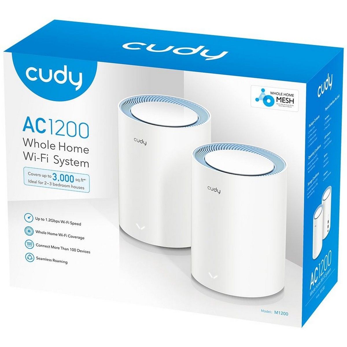 Бесшовный Mesh роутер Cudy M1200 (M1200(2-PACK)) AC1200 10/100BASE-TX белый (упак.:2шт)