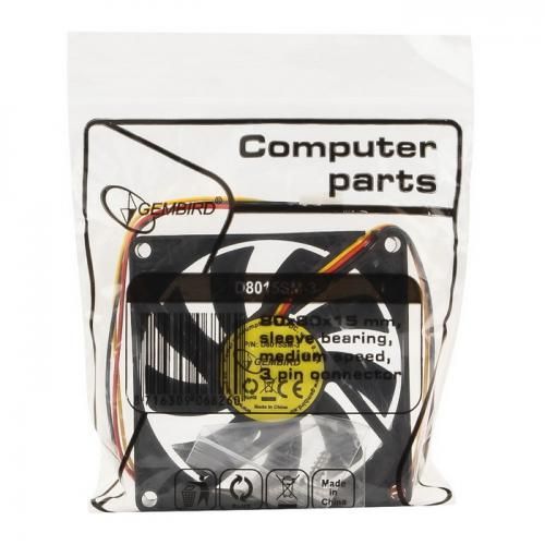 Gembird Вентилятор 80x80x15, втулка, 3 pin, провод 30 см (D8015SM-3)