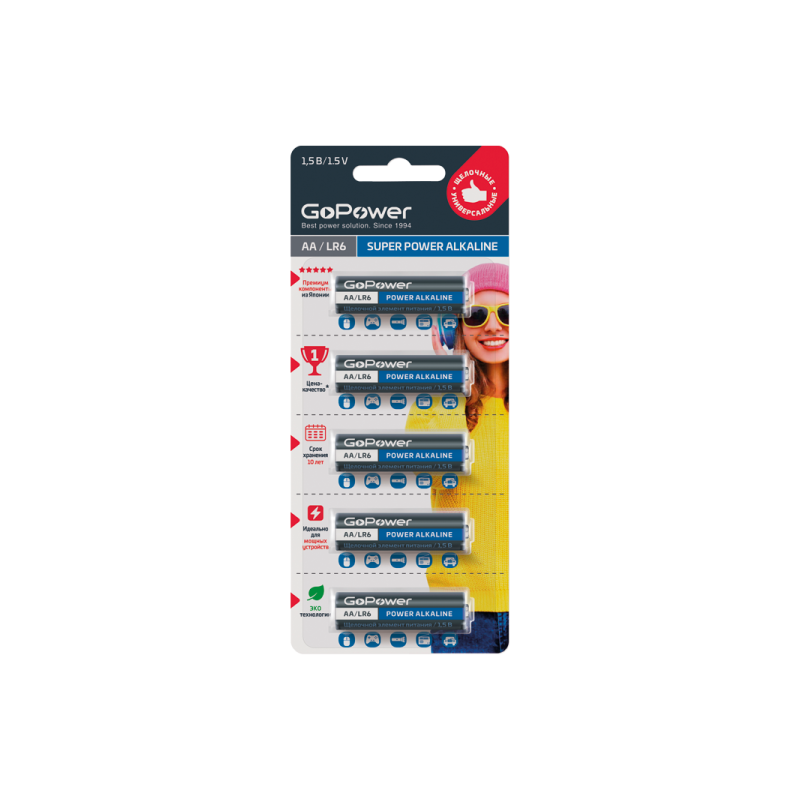 GoPower LR6 AA BL5 Alkaline 1.5V