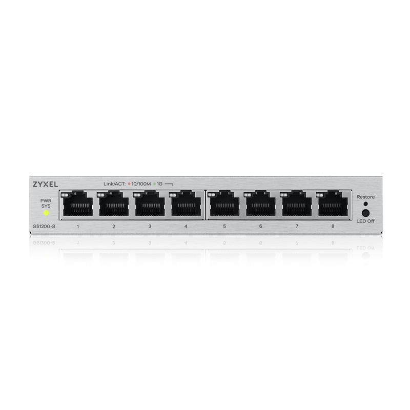 Коммутатор Web Smart L2 коммутатор Zyxel GS1200-8v3, 8xGE, настольный, бесшумный