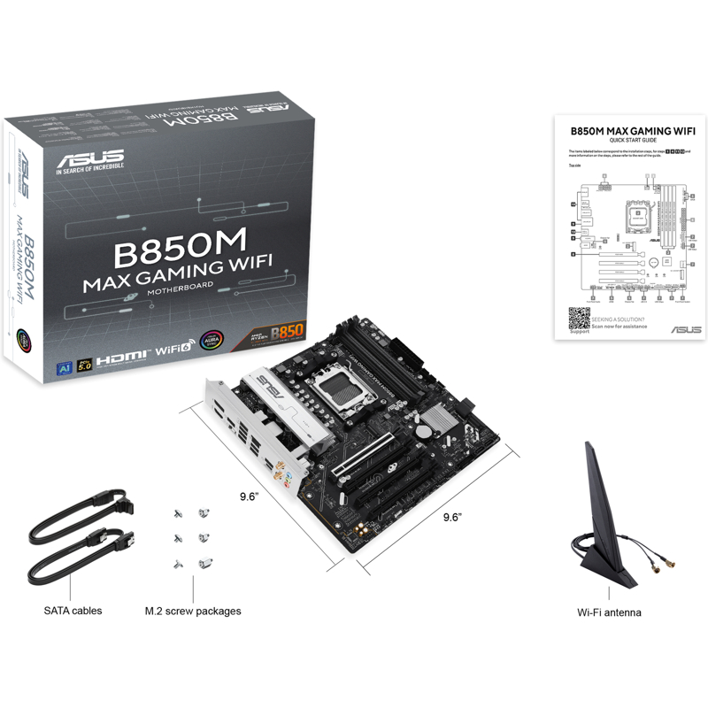 Материнская плата Asus B850M MAX GAMING WIFI Socket AM5 AMD B850 4xDDR5 mATX AC`97 8ch(7.1) GbLAN RA