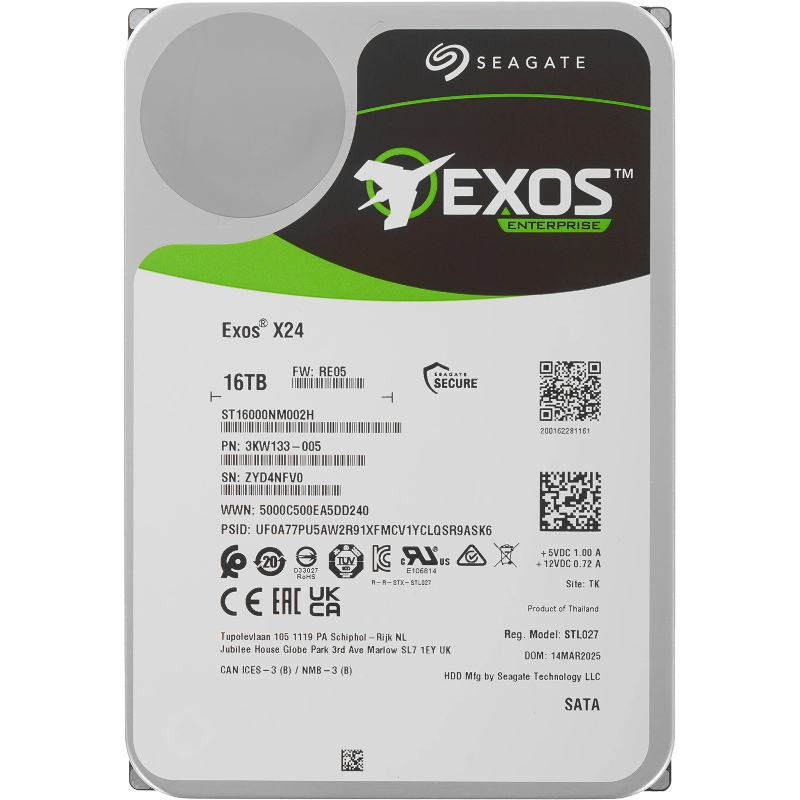 Жесткий диск Seagate SATA-III 16TB ST16000NM002H Server Exos X24 4KN (7200rpm) 512Mb 3.5"