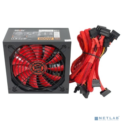 Ginzzu PC800 14CM(Red) 80+ black,APFC,24+4p,4 PCI-E(6+2), 7*SATA, 4*IDE,оплетка, кабель питания,цвет