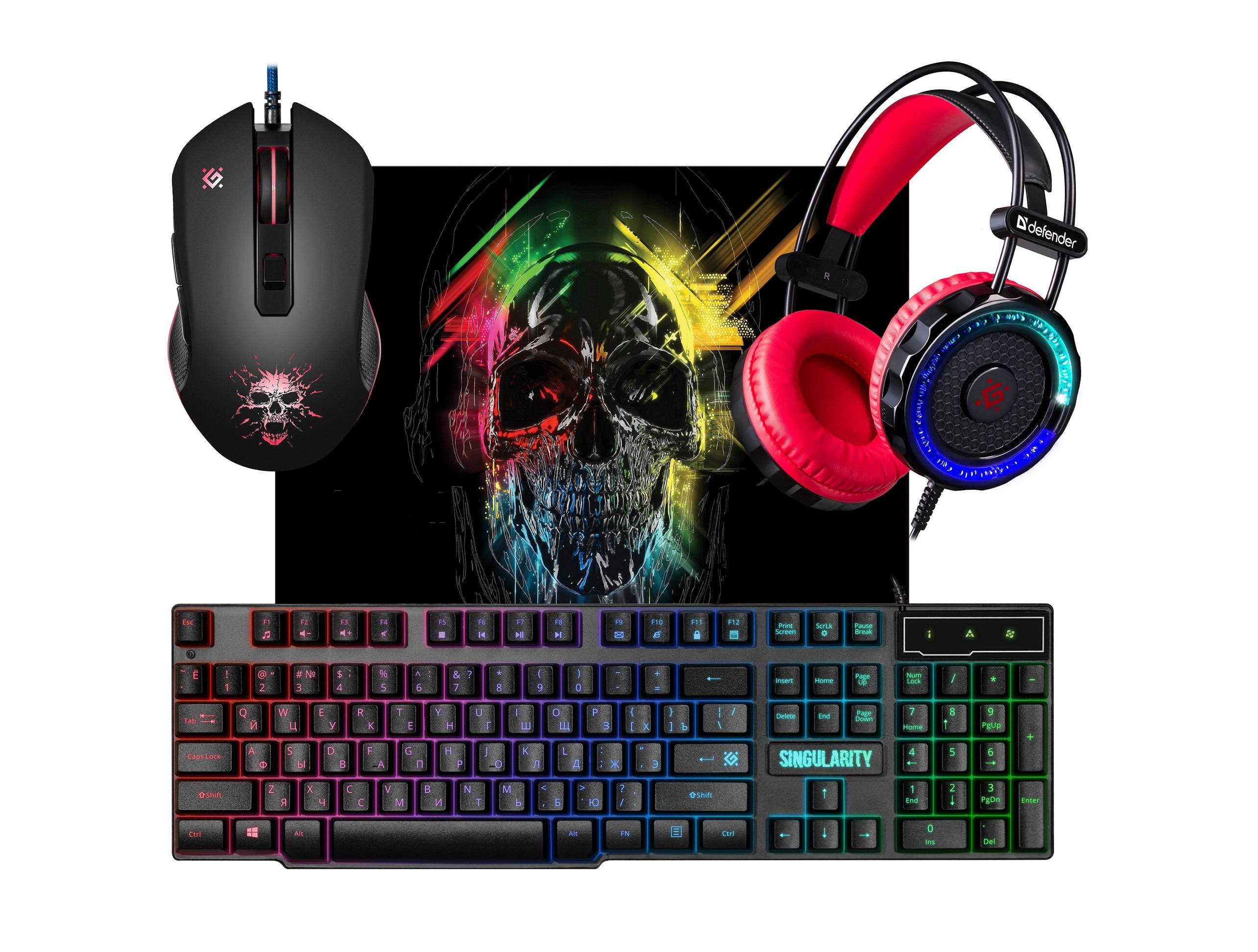 Комплект Defender MKP-118 (клавиатура, мышь, коврик для мыши, гарнитура) черный (52118)