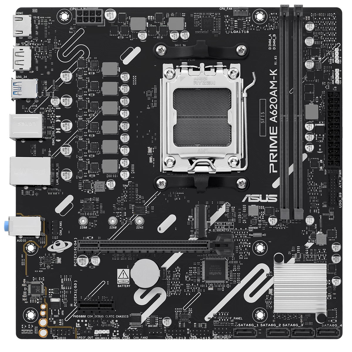 Материнская плата ASUS PRIME A620AM-K, AM5, A620A, 2*DDR5, 4*SATA, 1*M.2, 4*USB 3.2, 2*USB 2.0, 1*PC