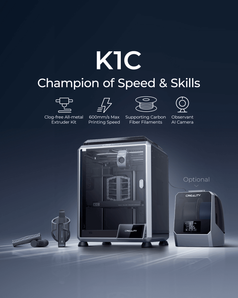 3D принтер Creality K1C, размер печати 220х220х250mm, FDM, ABS/PLA/PETG/PET/TPU/PA/ASA/PC/PLA-CF/PA-