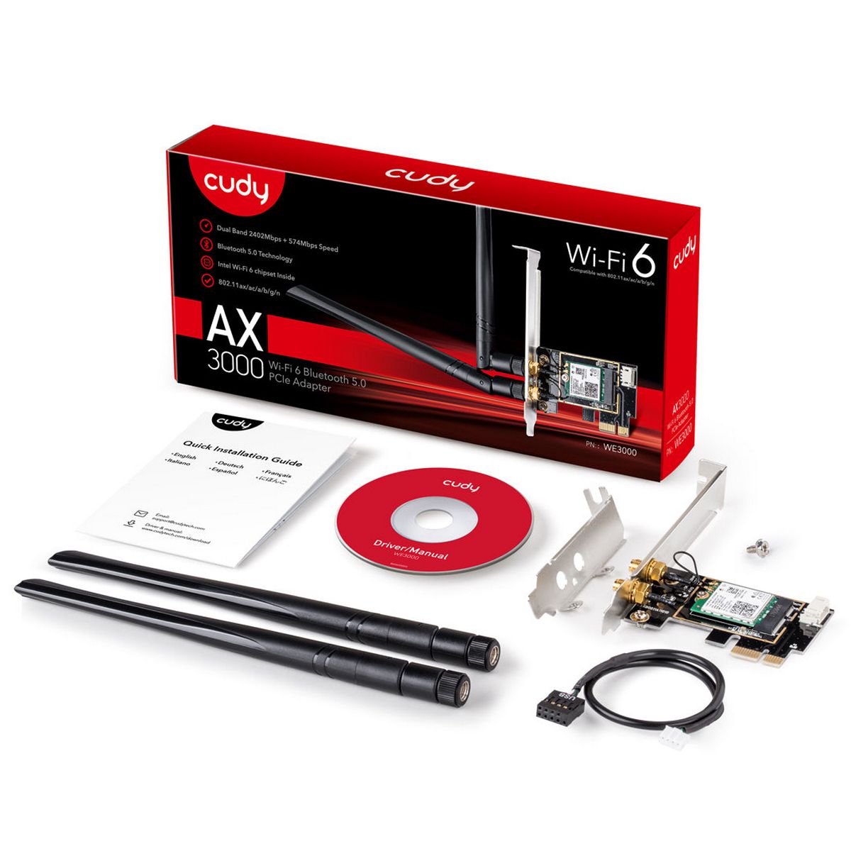 Сетевой адаптер Wi-Fi + Bluetooth Cudy WE3000 AX3000 PCI Express (ант.внеш.съем) 2ант.