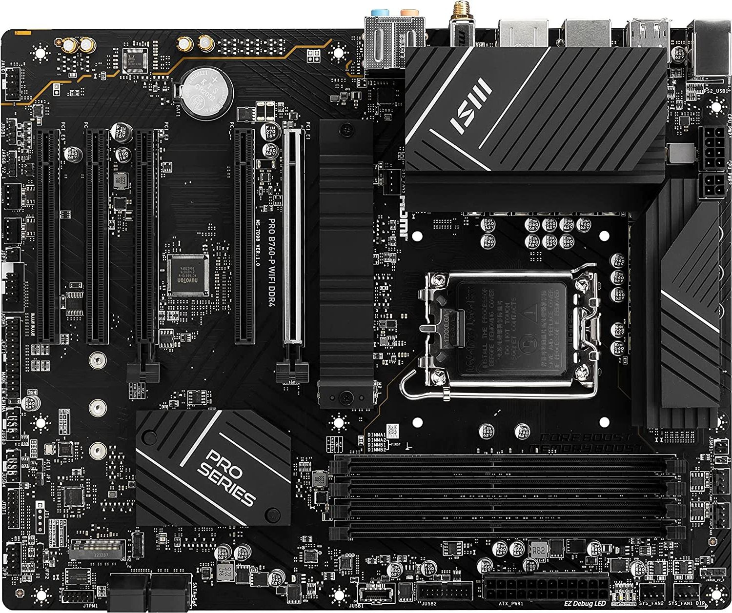 Материнская плата MSI PRO B760-P WIFI DDR4 Soc-1700 Intel B760 4xDDR4 ATX AC`97 8ch(7.1) 2.5Gg+HDMI+