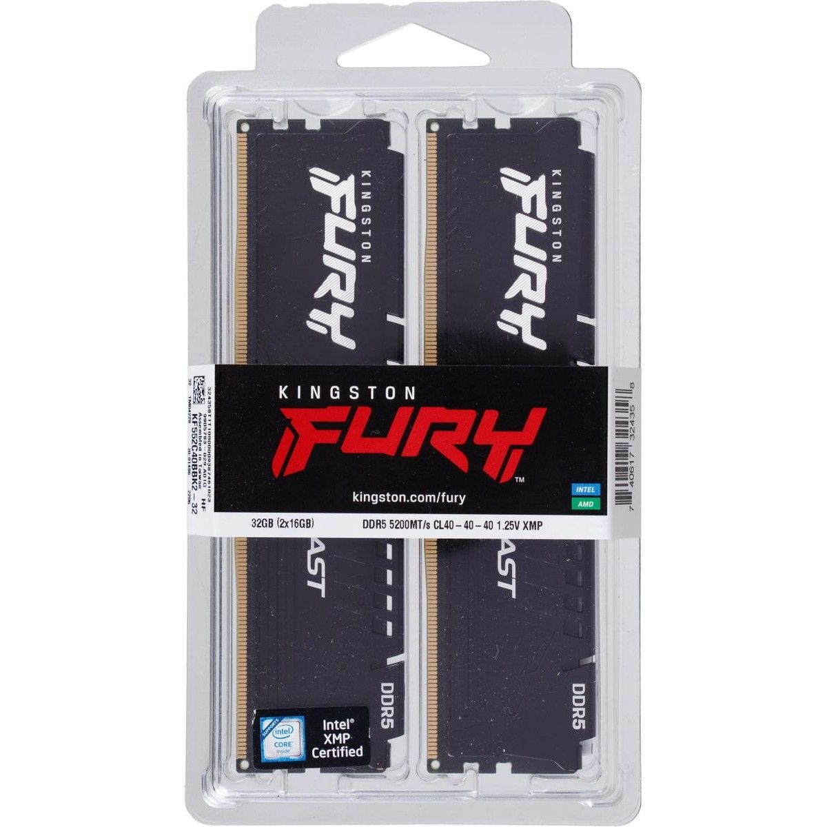 Модуль памяти Kingston 32GB DDR5 5200 DIMM FURY Beast Black Gaming Memory KF552C40BBK2-32WP Non-ECC,