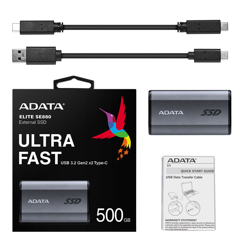 Накопитель SSD A-Data USB-C 500Gb AELI-SE880-500GCGY SE880 2.5" серый