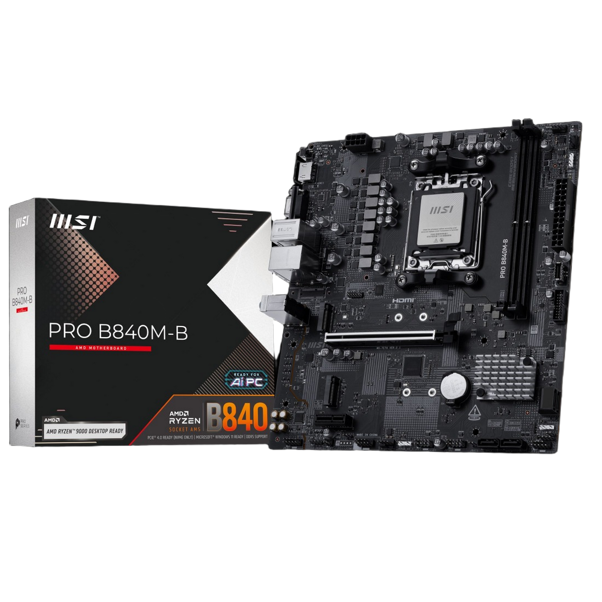 Материнская плата MSI PRO B840M-B Socket AM5 AMD B840 2xDDR5 mATX AC`97 8ch(7.1) 2.5Gg RAID+VGA+HDMI