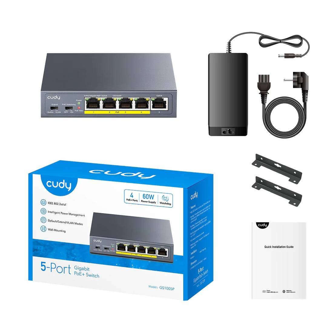 Коммутатор Cudy GS1005P (L2) 5x1Гбит/с 5PoE 60W неуправляемый