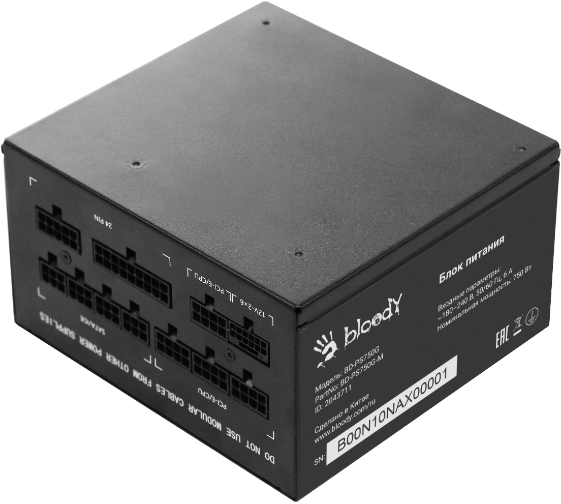 Блок питания Bloody ATX 750W BD-PS750G 80+ gold (20+4pin) APFC 120mm fan 6xSATA Cab Manag RTL