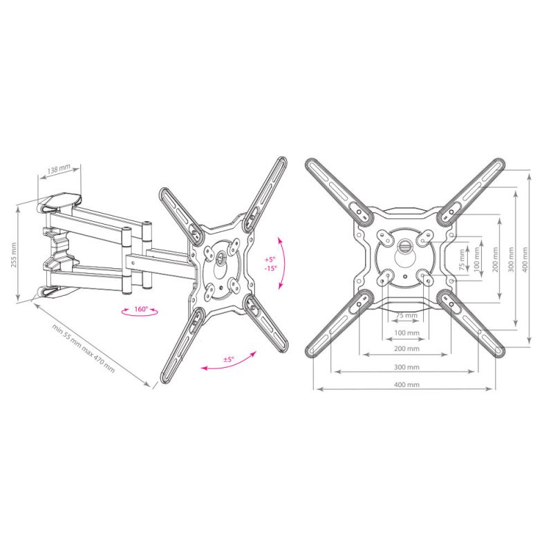 Кронштейн для телевизора Kromax OPTIMA-407 серый 22"-65" макс.45кг настенный поворот и наклон