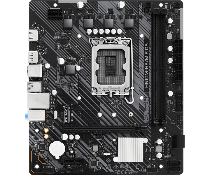 Материнская плата Asrock H610M-H2/M.2 D5 Soc-1700 Intel H610 2xDDR5 mATX AC`97 8ch(7.1) GbLAN+HDMI