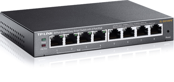 Коммутатор TP-Link TL-SG108PE (L2) 8x1Гбит/с 4PoE+ 64W управляемый