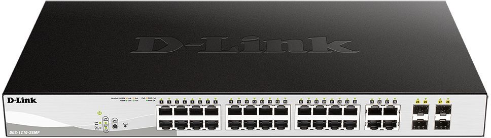 Коммутатор D-Link DGS-1210-28MP DGS-1210-28MP/F 24x1Гбит/с 4xКомбо(1000BASE-T/SFP) 24PoE+ 370W настр