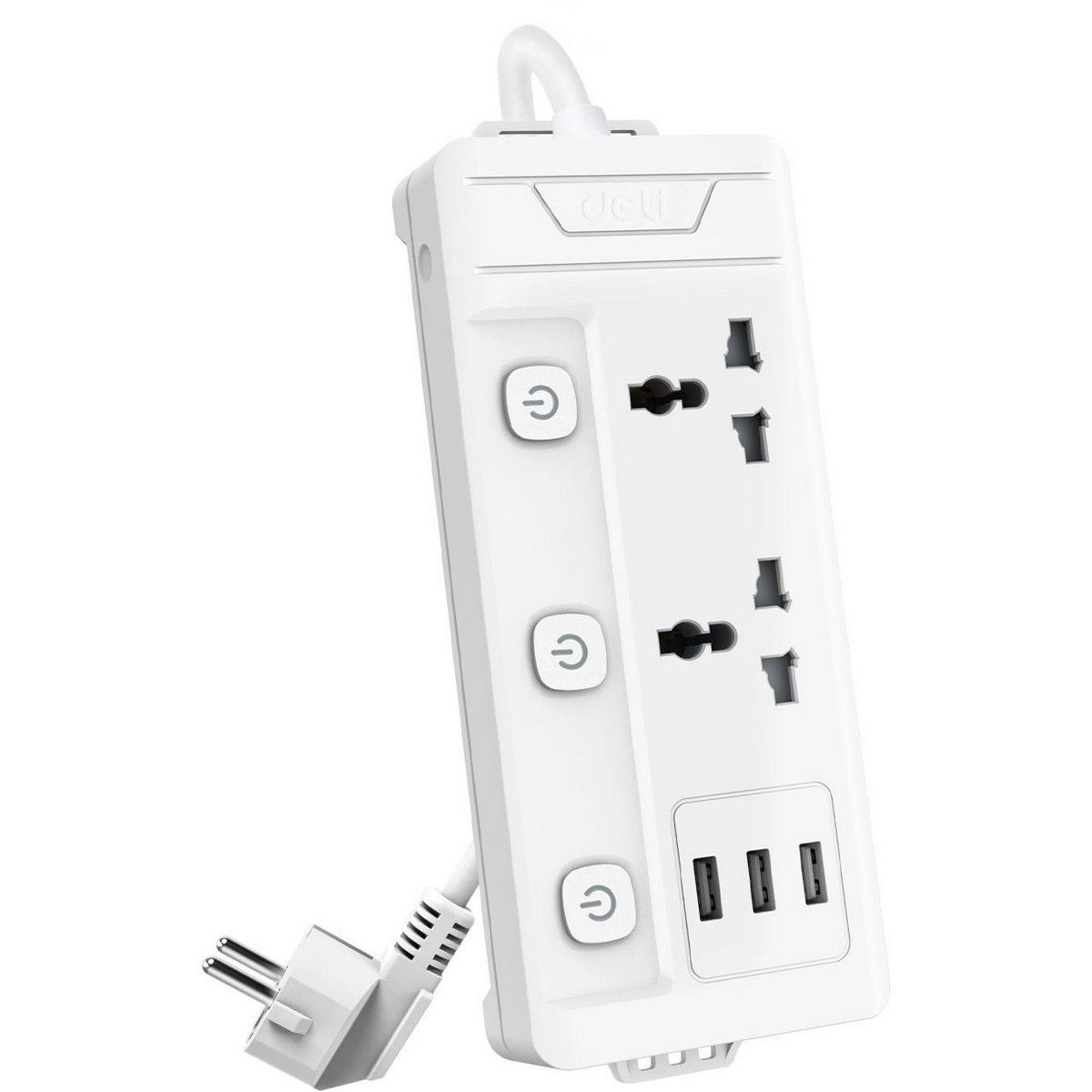 Сетевой фильтр Deli ET409 2м (2 розетки) белый (пакет ПЭ)