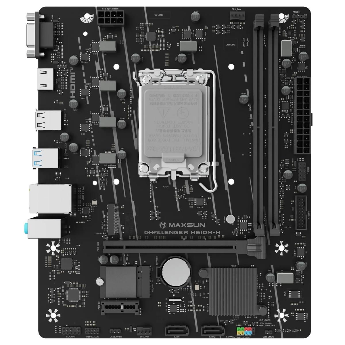 Материнская плата MAXSUN MS-Challenger H610M-H, LGA1700, H610, 2*DDR4, 3*SATA3, M.2, 2*USB 3.2, 4*US