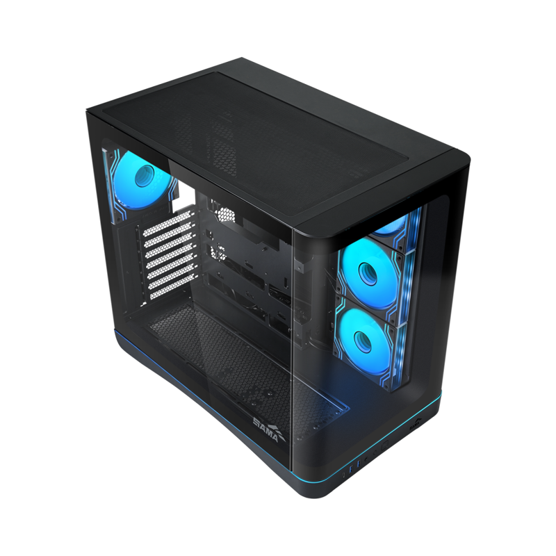 Корпус SAMA V62S Black, Midi-Tower, TG, 4x120mm ARGB, 2xUSB 3.0 + 1xUSB 3.2 Type-C, ATX, mATX, mITX 
