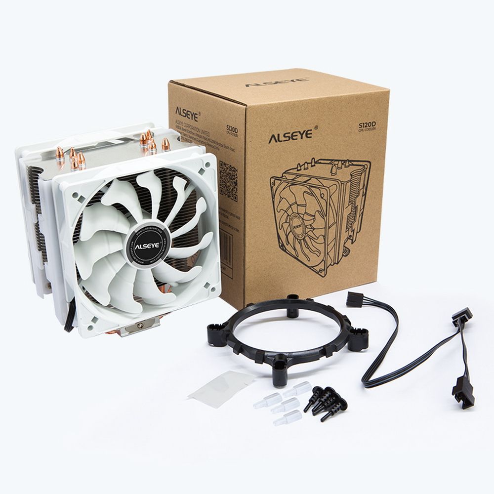 Вентилятор ALSEYE S120D-W Universal, TDP 135W, 2x120FAN, 4 heat pipe, WHITE, PWM, RTL{20} (874265)