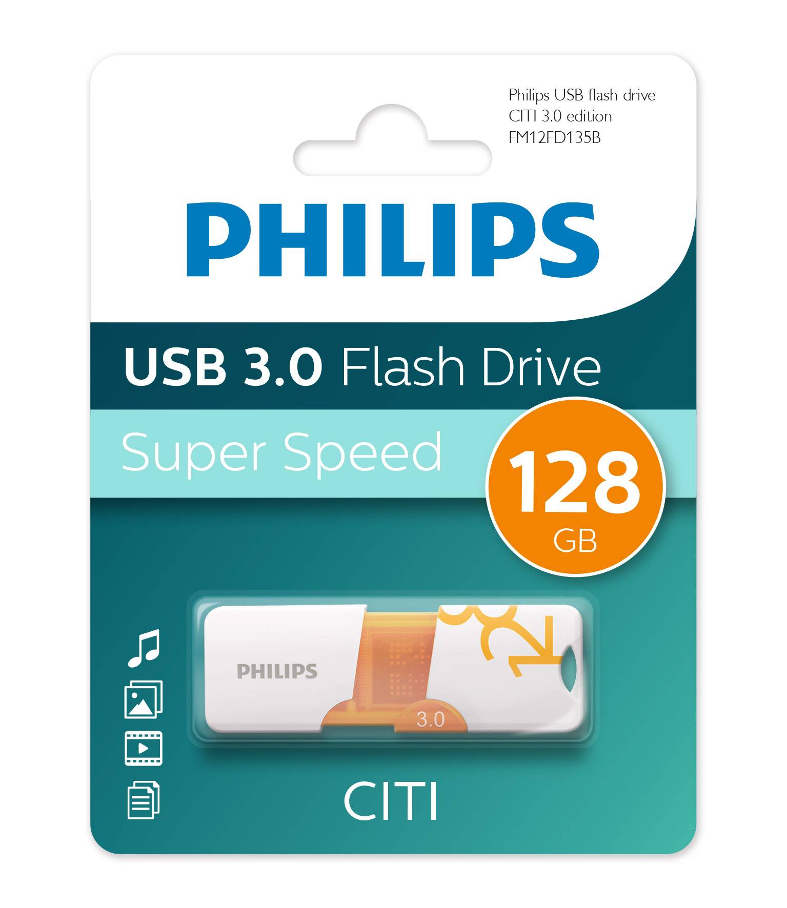 Флеш накопитель 128GB PHILIPS CITI3.0 128GB, USB 3.0