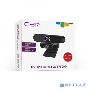 CBR CW 875QHD Black, Веб-камера с матрицей 5 МП, разрешение видео 2560х1440, USB 2.0, встроенный мик