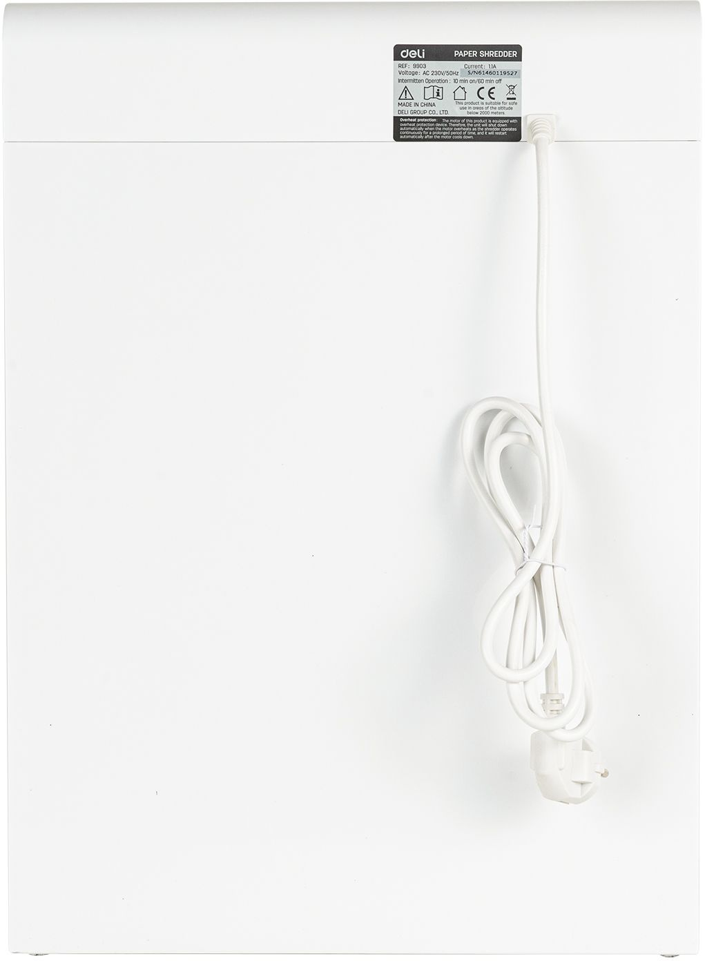 Шредер Deli E9903-EU белый/черный (секр.P-4) фрагменты 12лист. 23лтр. скрепки скобы пл.карты CD