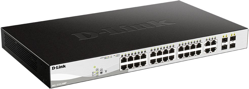 Коммутатор D-Link DGS-1210-28MP/FL1A (L2) 28x1Гбит/с 4xКомбо(1000BASE-T/SFP) 24PoE+ 370W управляемый