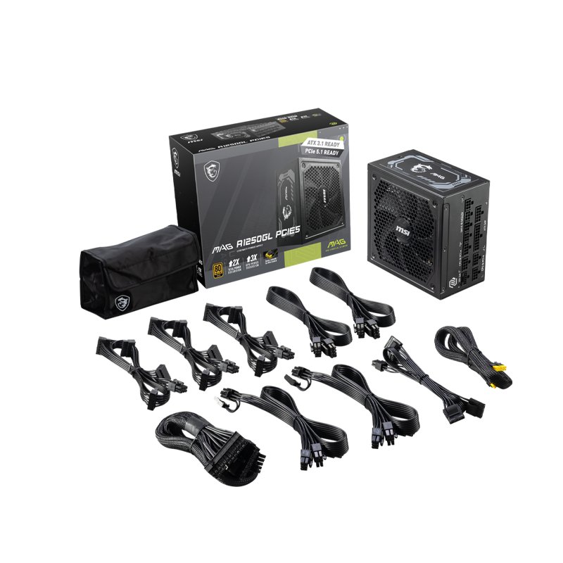 Блок питания MSI ATX 1250W MAG A1250GL Gen.5 80+ gold (20+4pin) APFC 135mm fan 12xSATA Cab Manag RTL