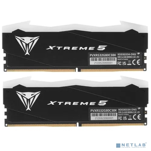 Память DDR5 2x16Gb 8000MHz Patriot PVXR532G80C38K Viper Xtreme 5 RGB RTL Gaming PC5-64000 CL38 DIMM 