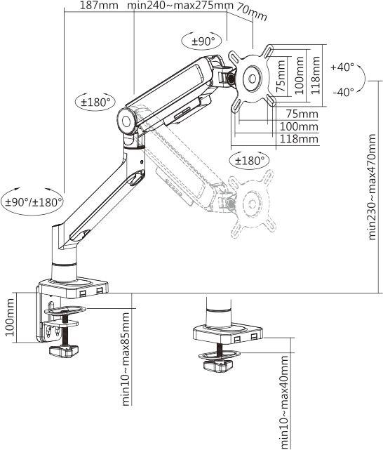 Кронштейн для мониторов Ultramounts UM732W белый/коричневый 17"-32" макс.8кг крепление к столешнице 