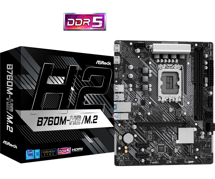 Материнская плата ASROCK B760M-H2/M.2 LGA1700, B760, 2*DDR5, 4*SATA, 2*M.2, 4*USB 3.2, 2*USB 2.0, 1*