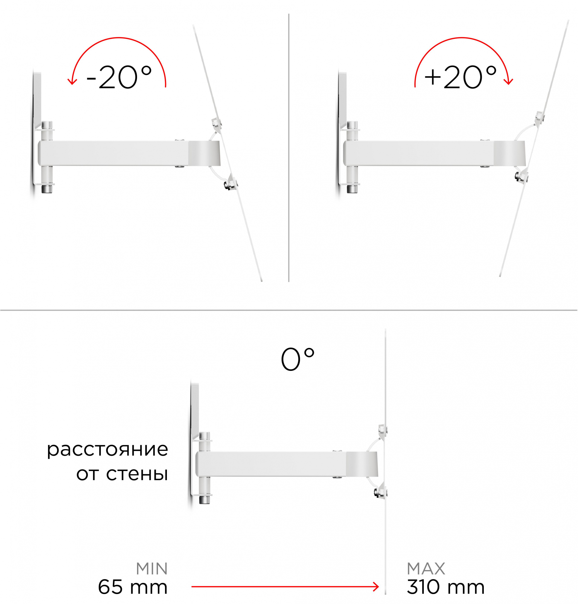 Кронштейн для телевизора Holder LCD-5520-B белый 32"-55" макс.45кг настенный поворотно-выдвижной и н