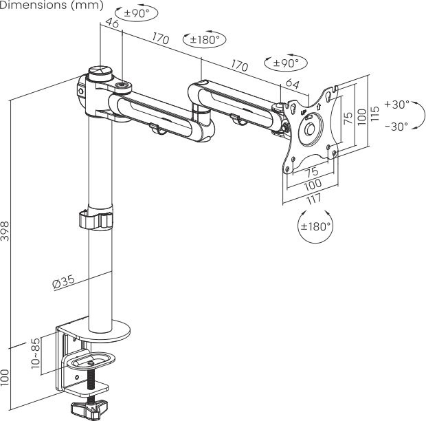 Кронштейн для мониторов Ultramounts UM736 черный 17"-32" макс.8кг крепление к столешнице поворот и н