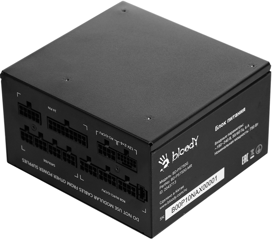Блок питания Bloody ATX 750W BD-PS750G 80+ gold (20+4pin) APFC 120mm fan color LED 6xSATA Cab Manag 