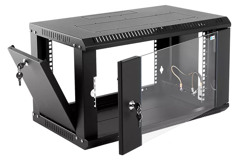 Шкаф ЦМО Шкаф телекоммуникационный настенный разборный ЭКОНОМ 9U (600х350) дверь стекло, цвет черный